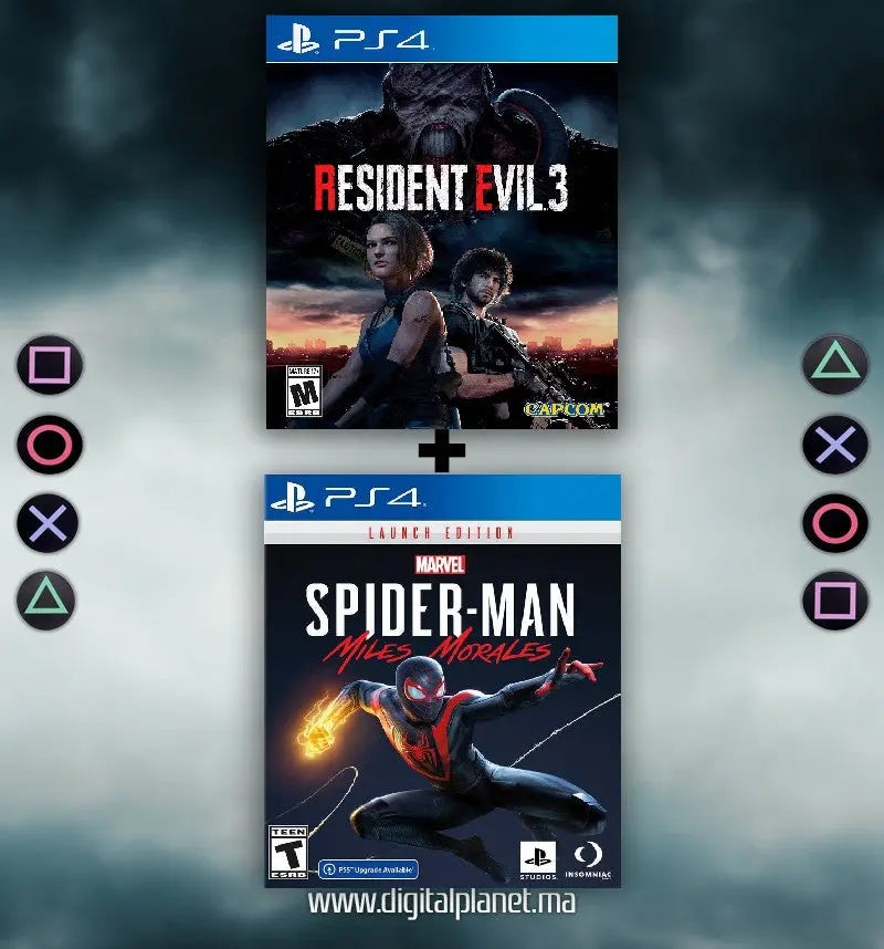 PACK JEUX PS4 SPIDERMAN MILES MORALES + RESIDENT EVIL 3 - COMPTE PS4 DIGITALPLANET