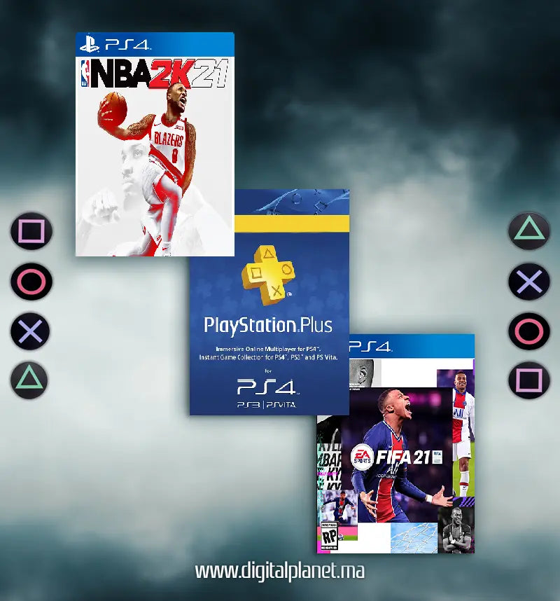 PACK JEUX PS4 FIFA 21 + NBA 2K21 + PS PLUS 12 MOIS - COMPTE PS4 PRICIPALE+SECONDAIRE DIGITALPLANET