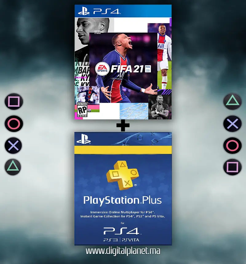 PACK JEUX PS4 FIFA 21 + PS PLUS - COMPTE PS4 PRINCIPALE+SECONDAIRE DIGITALPLANET