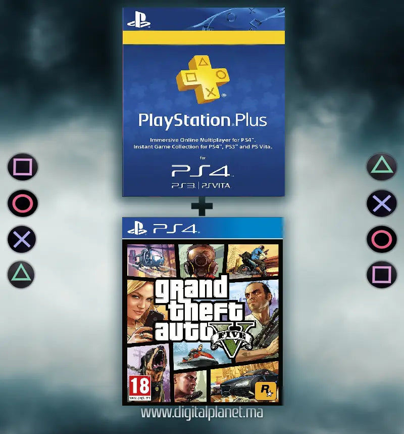 PACK JEUX PS4 GTA V + PS PLUS - COMPTE PS4 Digital Planet