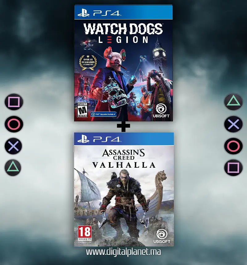 PACK JEUX PS4 WATCH DOGS LEGION + ASSASSIN'S CREED VALHALLA - COMPTE PS4 DIGITALPLANET