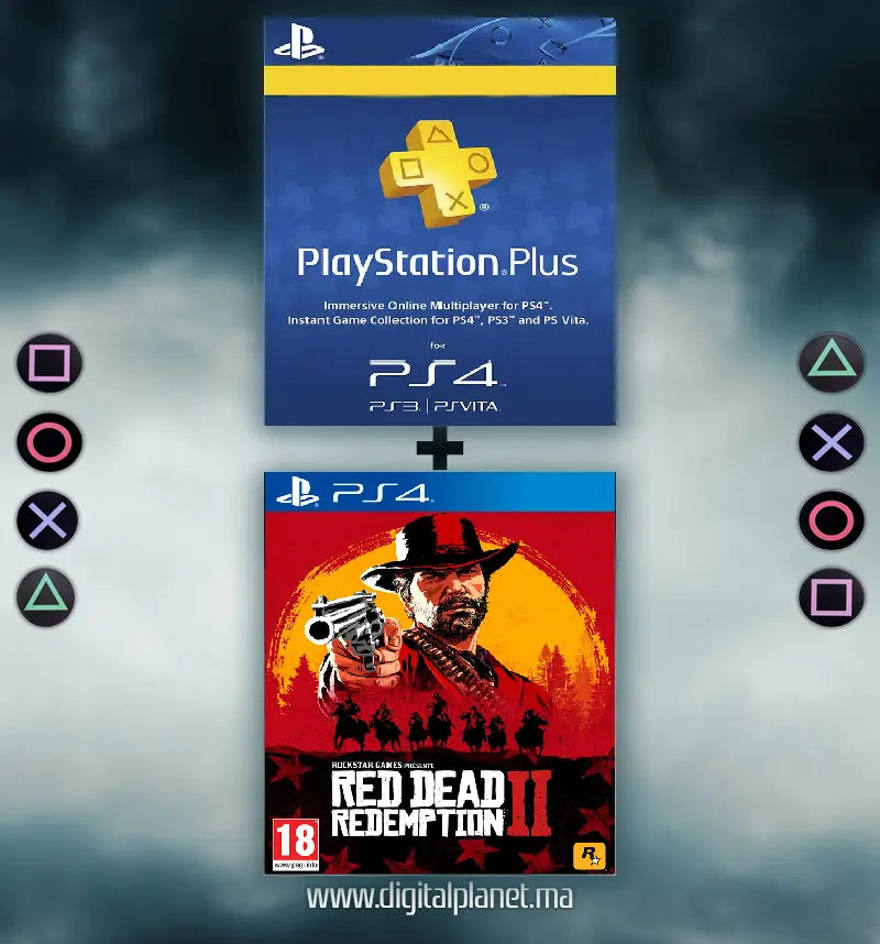 PACK JEUX PS4 RED DEAD REDEMPTION 2 + PS PLUS - COMPTE PS4 PRICIPALE + SECONDAIRE Digital Planet