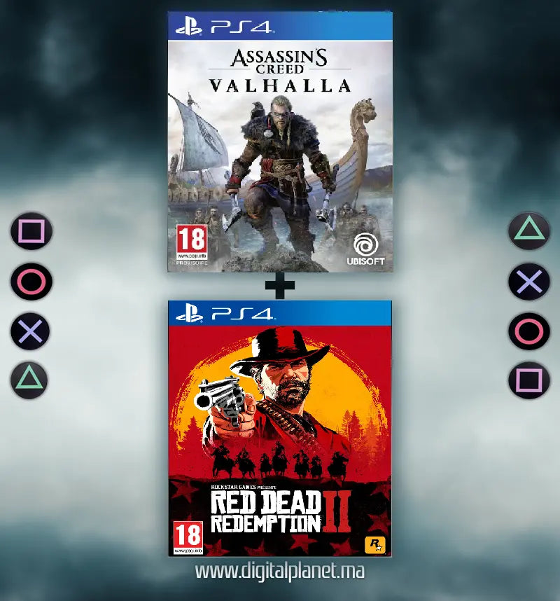PACK JEUX PS4 ASSASSIN'S CREED VALHALLA+ RED DEAD REDEMPTION 2 -COMPTE PS4 DIGITALPLANET